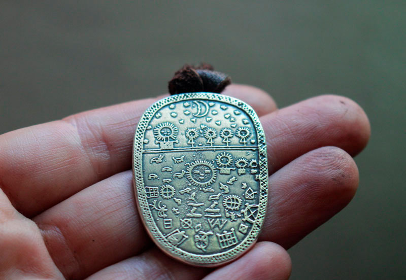 Tambour chamanique, pendentif Sami scandinave en argent