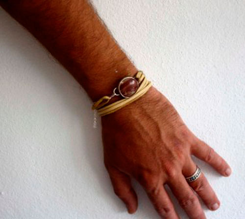 Shina, bracelet homme en argent, cuir et agate paysage