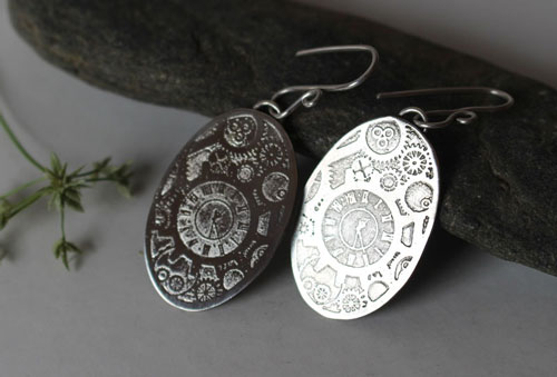 Aiguilles mécaniques, boucles d’oreilles engrenages steampunk en argent