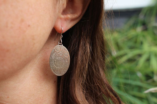 Aiguilles mécaniques, boucles d’oreilles ovales engrenages steampunk en argent