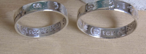 Alliances PI, bague personnalisée symboles d’infini en argent