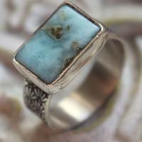 Atlantide, bague grecque en argent et larimar