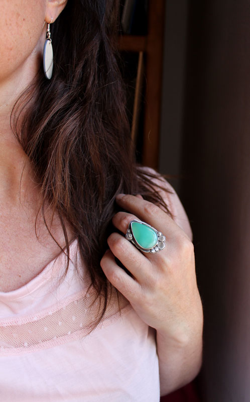 Au Royaume de la nature, bague cachemire en argent et chrysoprase