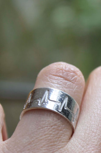 Battement de cœur, bague rythme cardiaque, ligne de vie en argent