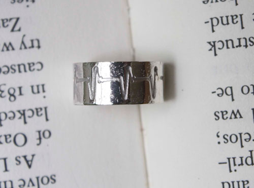 Battement de cœur, bague rythme cardiaque, ligne de vie en argent