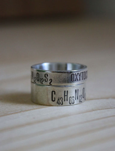 Chimie de l’amour, bague formule chimique du bonheur en argent