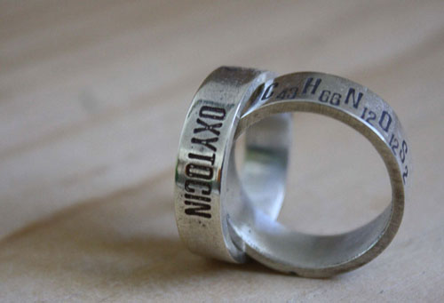 Chimie de l’amour, bague formule chimique du bonheur en argent