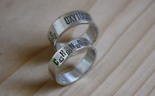 Chimie de l’amour, bague formule chimique du bonheur en argent