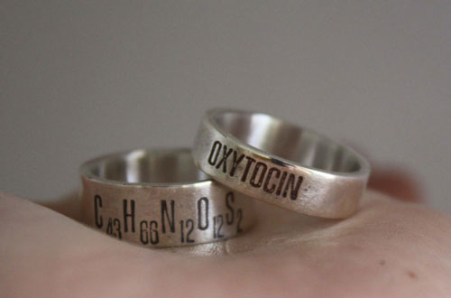 Chimie de l’amour, bague formule chimique du bonheur en argent