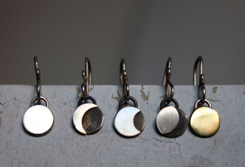 Cycle lunaire, boucles d&rsquo;oreilles phases de la lune en argent