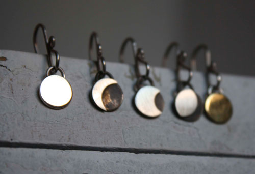 Cycle lunaire, boucles d&rsquo;oreilles phases de la lune en argent