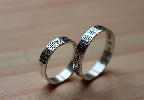 Diapason, alliances, bague symbole polynésien en argent