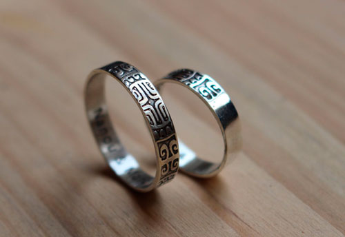 Diapason, alliances, bague symbole polynésien en argent