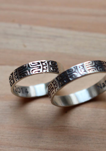 Diapason, alliances, bague symbole polynésien en argent