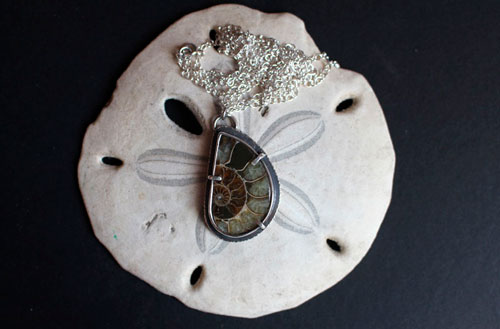 Du fond de l’océan, collier ammonite fossile en argent