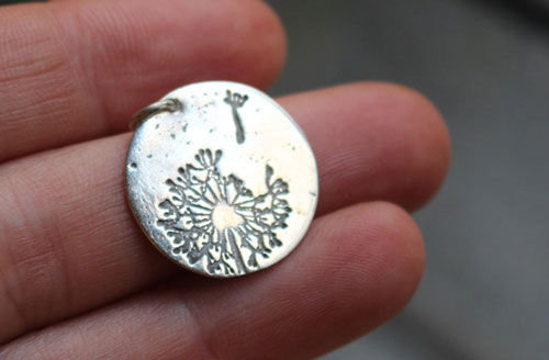 Fais un vœu, pendentif aigrettes de pissenlit en argent