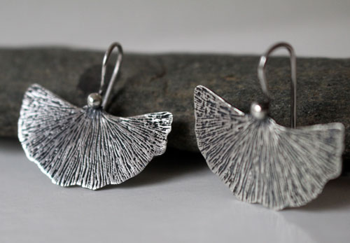 Feuille de Ginkgo, boucles d’oreilles plante médicinale en argent