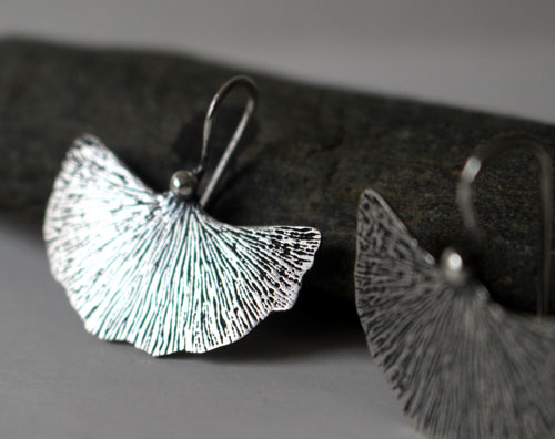 Feuille de Ginkgo, boucles d’oreilles plante médicinale en argent