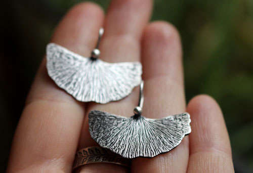 Feuille de Ginkgo, boucles d’oreilles plante médicinale en argent