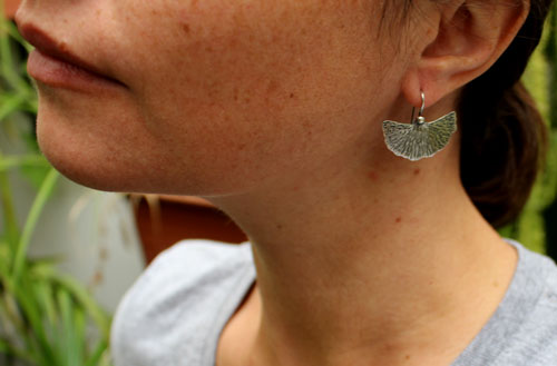 Feuille de Ginkgo, boucles d’oreilles plante médicinale en argent