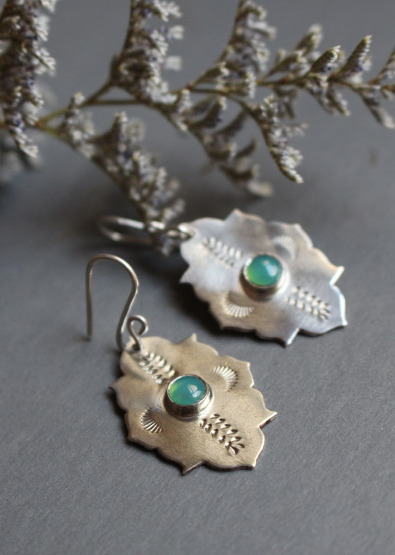 Kirakee, boucles d’oreilles orientales architecture mauresque en argent et chrysoprase