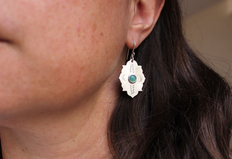 Kirakee, boucles d’oreilles orientales architecture mauresque en argent et chrysoprase