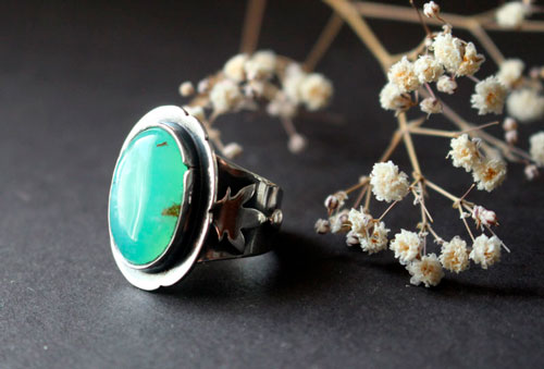 L'âme de la nature, bague fleur en argent et chrysoprase