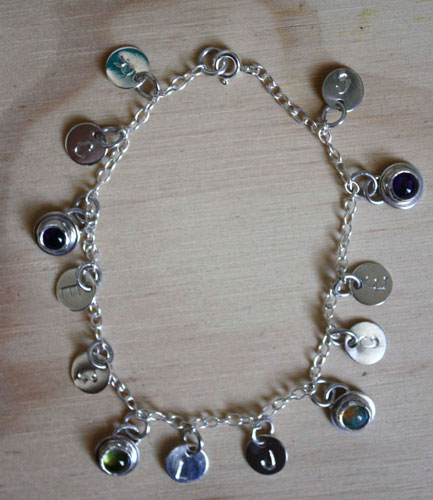 l’arbre de Jessé, bracelet souvenir de famille en argent et pierres de naissance