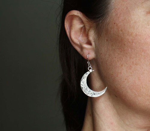 Lune celtique, boucles d’oreilles celte croissant de lune en argent