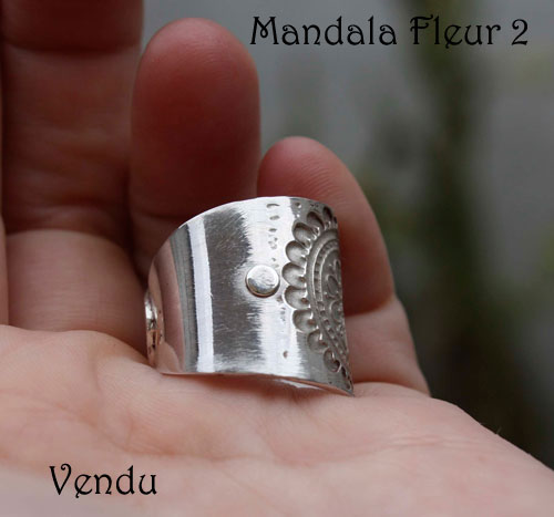 Mandala fleur 2, bague d'inspiration bouddhiste en argent