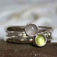 Mangrove, bague empilable en argent, péridot et aigue-marine