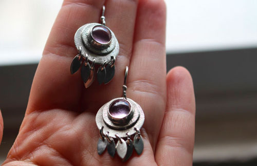 Nova corindon, boucles d’oreilles astronomie en argent et corindon rose