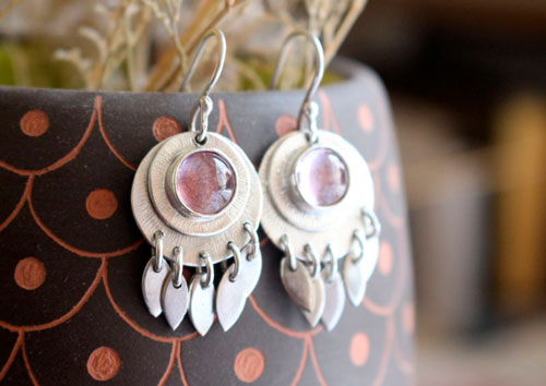 Nova corindon, boucles d’oreilles astronomie en argent et corindon rose