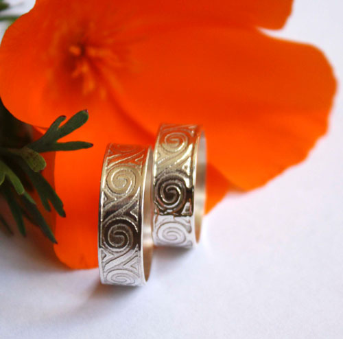 Océanide, bague de mariage de vagues grecques en argent