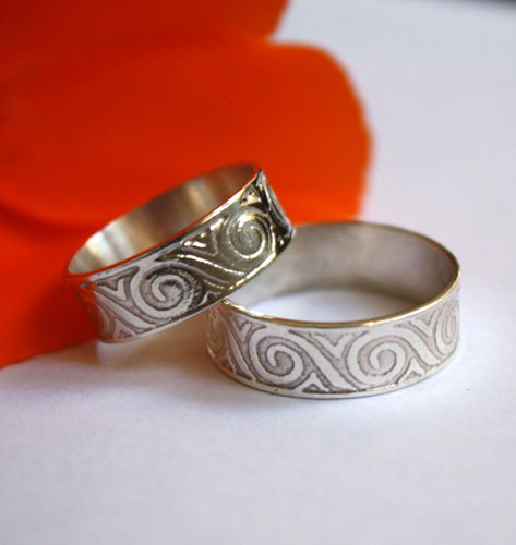 Océanide, bague de mariage de vagues grecques en argent