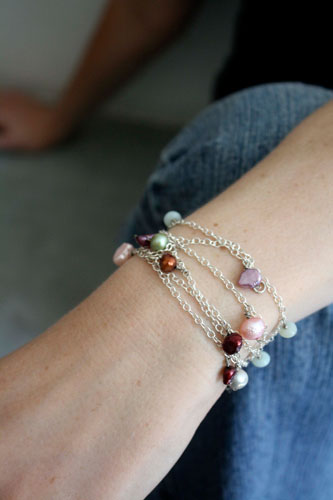 Perles du lagon, sautoir, collier, chaîne de cheville, bracelet en argent, amazonite et perle de culture, amazonite et perle de culture