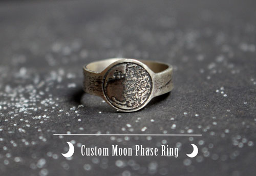 Phase de la lune, bague lune personnalisée en argent