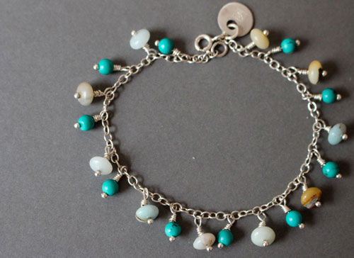 Racine, bracelet en argent, amazonite et turquoise