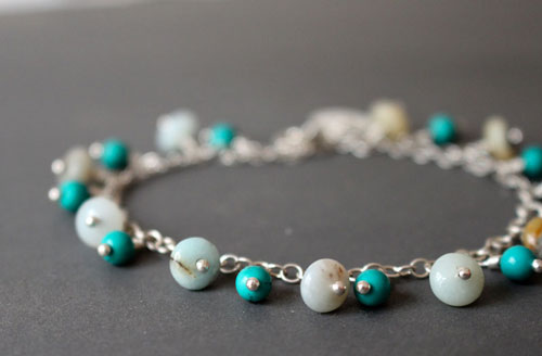 Racine, bracelet en argent, amazonite et turquoise