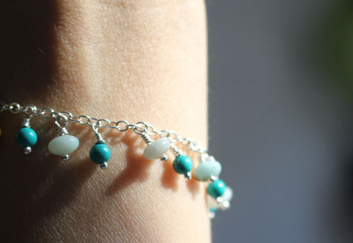 Racine, bracelet en argent, amazonite et turquoise