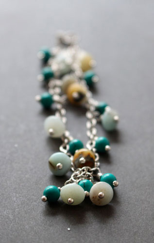 Racine, bracelet en argent, amazonite et turquoise