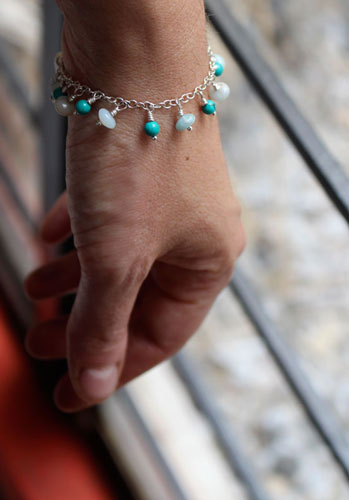 Racine, bracelet en argent, amazonite et turquoise