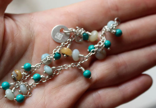 Racine, bracelet en argent, amazonite et turquoise