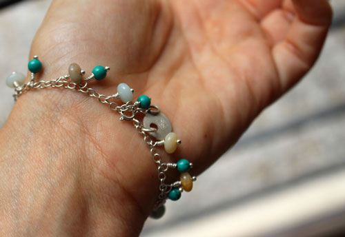 Racine, bracelet en argent, amazonite et turquoise