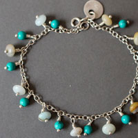 Racine, bracelet en argent, amazonite et turquoise