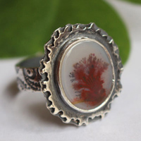 Reflets d’automne, bague paysage de saison en argent et agate dendritique