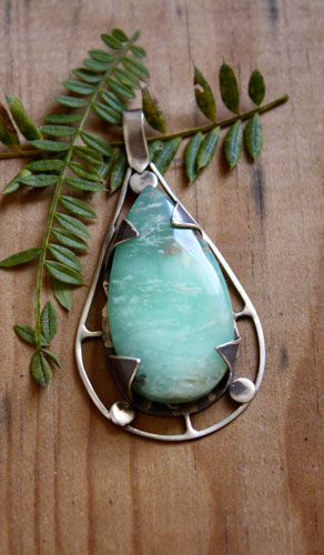 Tlaloc, pendentif aztèque en argent et chrysoprase