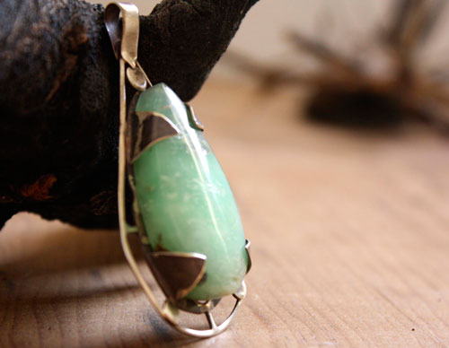 Tlaloc, pendentif aztèque en argent et chrysoprase