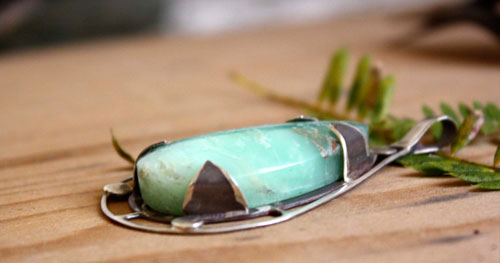 Tlaloc, pendentif aztèque en argent et chrysoprase