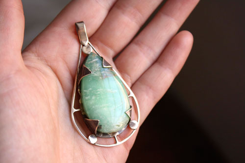 Tlaloc, pendentif aztèque en argent et chrysoprase